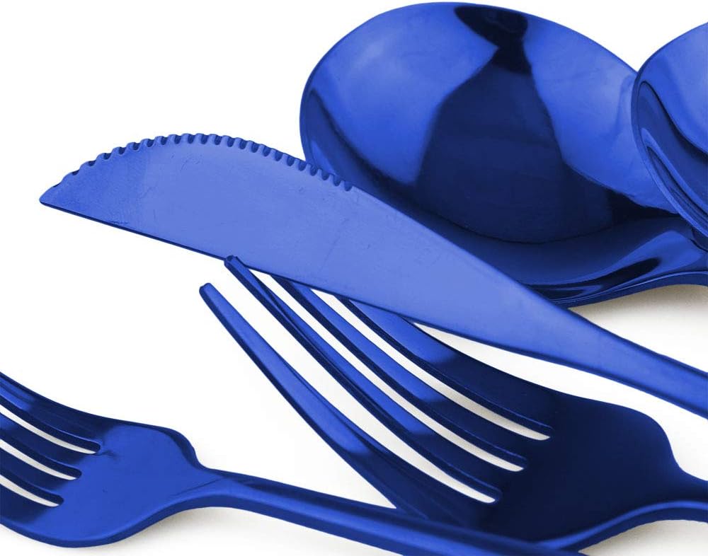 24-Piece Flatware Set, 18/0 Stainless Steel Knife Fork Spoon Teaspoon Silverware Set, Service for 6, MIrror Blue