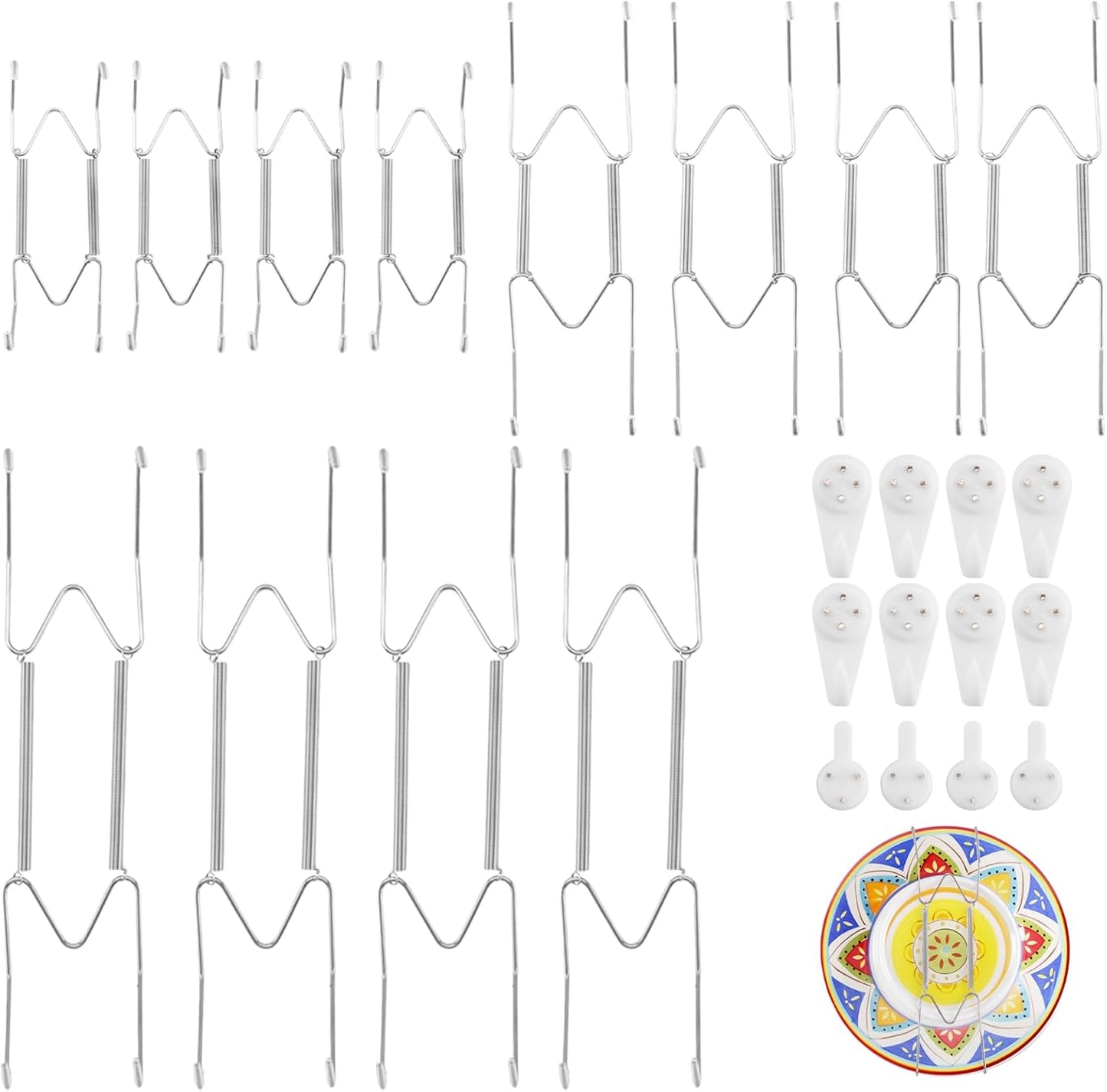 12 Pack 6/8/10 Inch Decorative Plate Medium Plate Hangers for The Wall, Invisible Stainless Steel Plate Wall Hangers for Display with Wall Hooks, for Plates/ Platter/Dish/Picture （Silver）