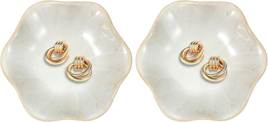 uxcell 2Pcs Ceramics Jewelry Plate, Lotus Leaf Shape Key Holder Bowl for Entryway Table Decor Small Ring Tray Dish Gift for Women Girlfriend, White