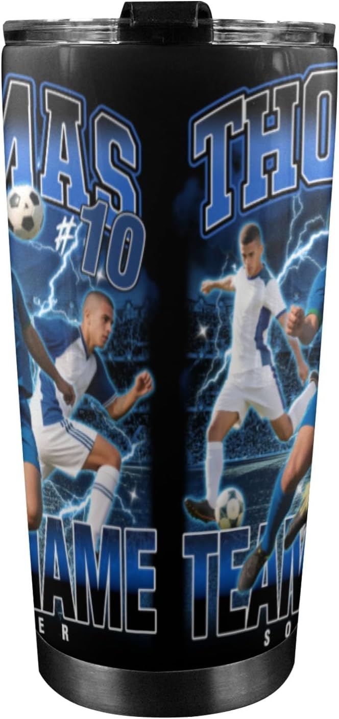 YESCUSTOM Personalized Tumbler With Photos For Soccer Lover Boyfriend Stainless Steel Travel Mug Insulated