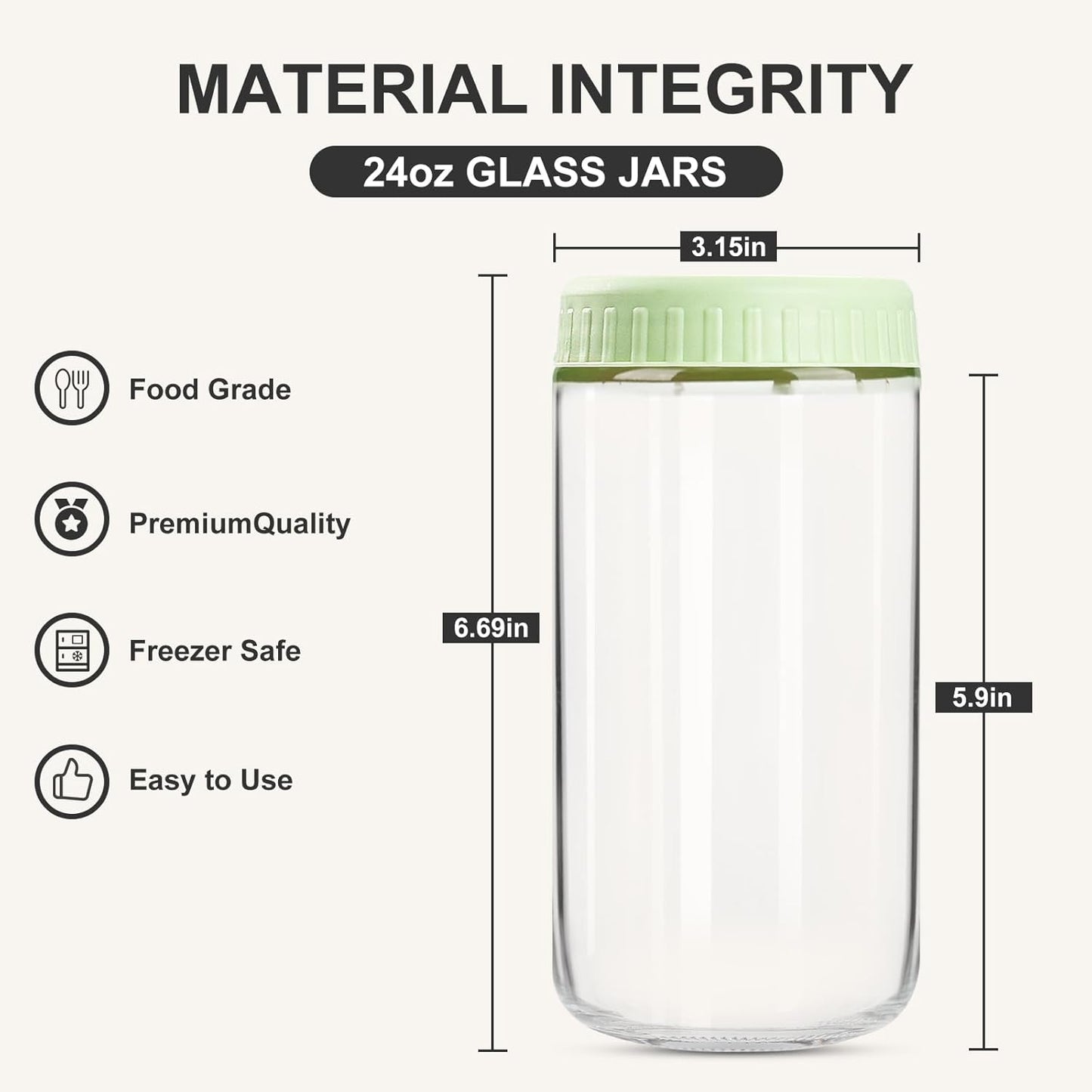 Overnight Oats Containers with Lids, 24oz Glass Jars with Lids 8 pcs, Light Green, Wide Mouth Mason jars for Salad, Yogurt, Snacks, Meal Prep