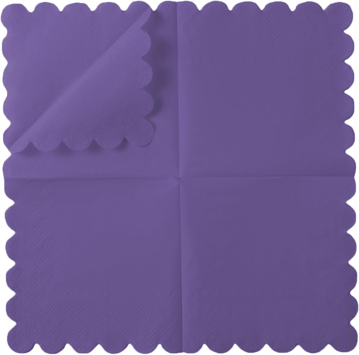 100 Pack Cocktail Napkin 2-Ply Scalloped Edged Dessert Napkins Folded 5 x 5 Inches Disposable Napkins for Dinner Wedding Birthday Party Bridal Anniversary Reception Event (Dark Purple)