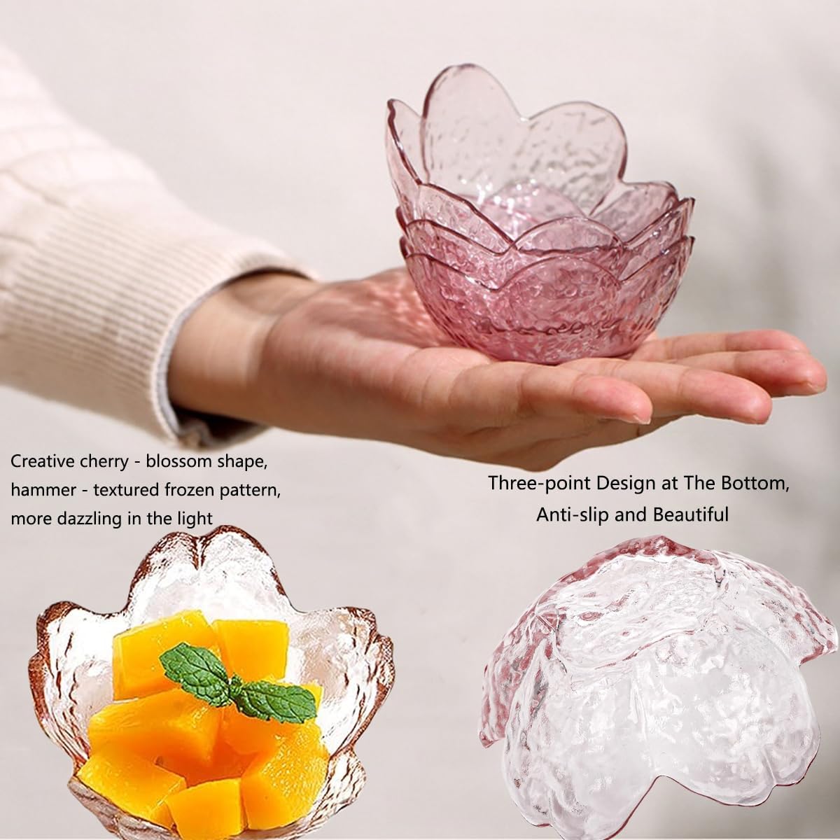 6 Pcs Pink Sakura Sauce Dishes Set, 3.34x1.37 inch Glass Cherry Blossom Dipping Bowls, Small Condiment Dishes for Soy Sauce, Sushi, Ice-Cream,Snacks, and Party Appetizers