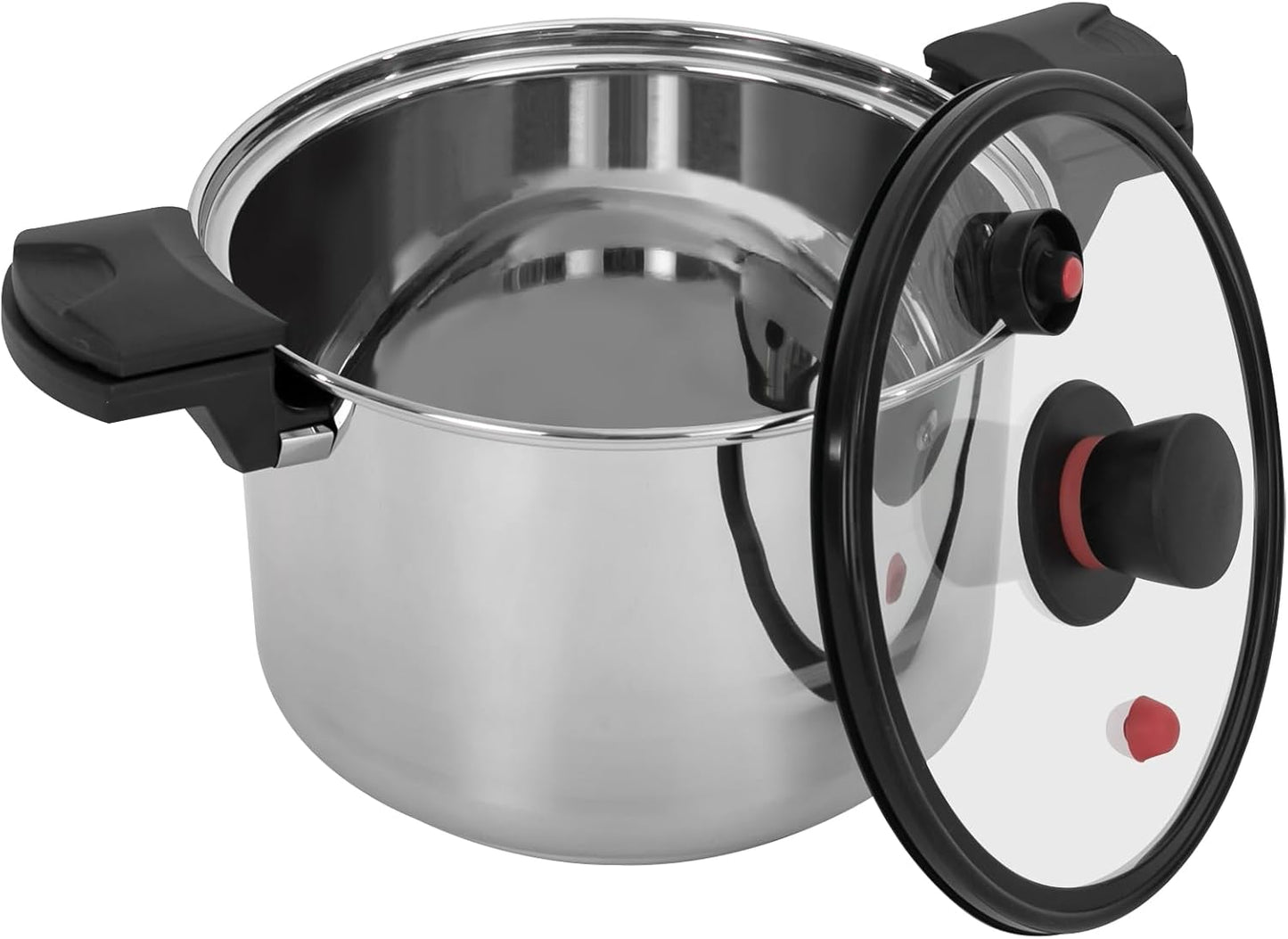 7.4Qt Pressure Pot, 60Kpa Pressure Canner Cooker with One-hand Operating Glass Lid, Stainless Steel Instant Fast Cooking Pot Suit for Family of 6-7 (Silver)