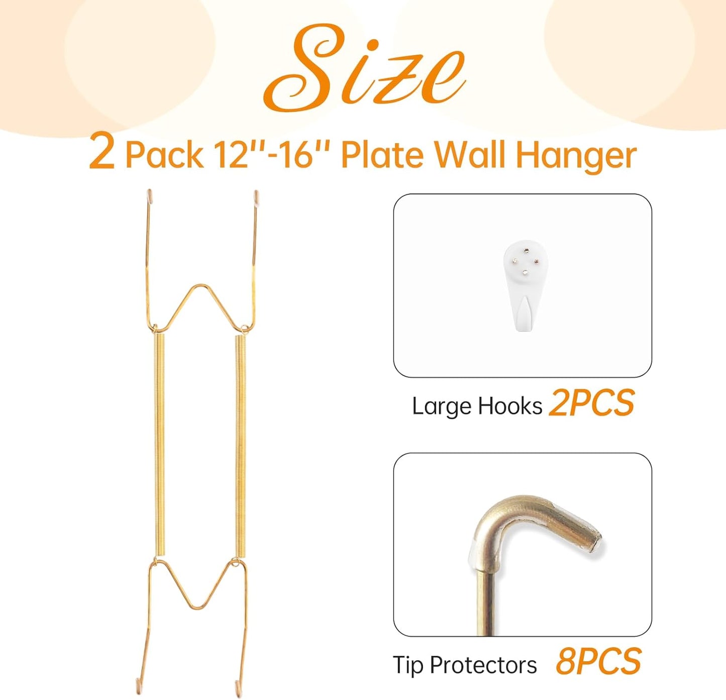 2 Pack Plate Hangers for The Wall, Suitable for 12-16 inch Art Plate, Stainless Steel Invisible Heavy Duty Wire Plate Holder with Wall Hooks, Plate Hangers for Displaying Plates, Platter, Dish, Gold