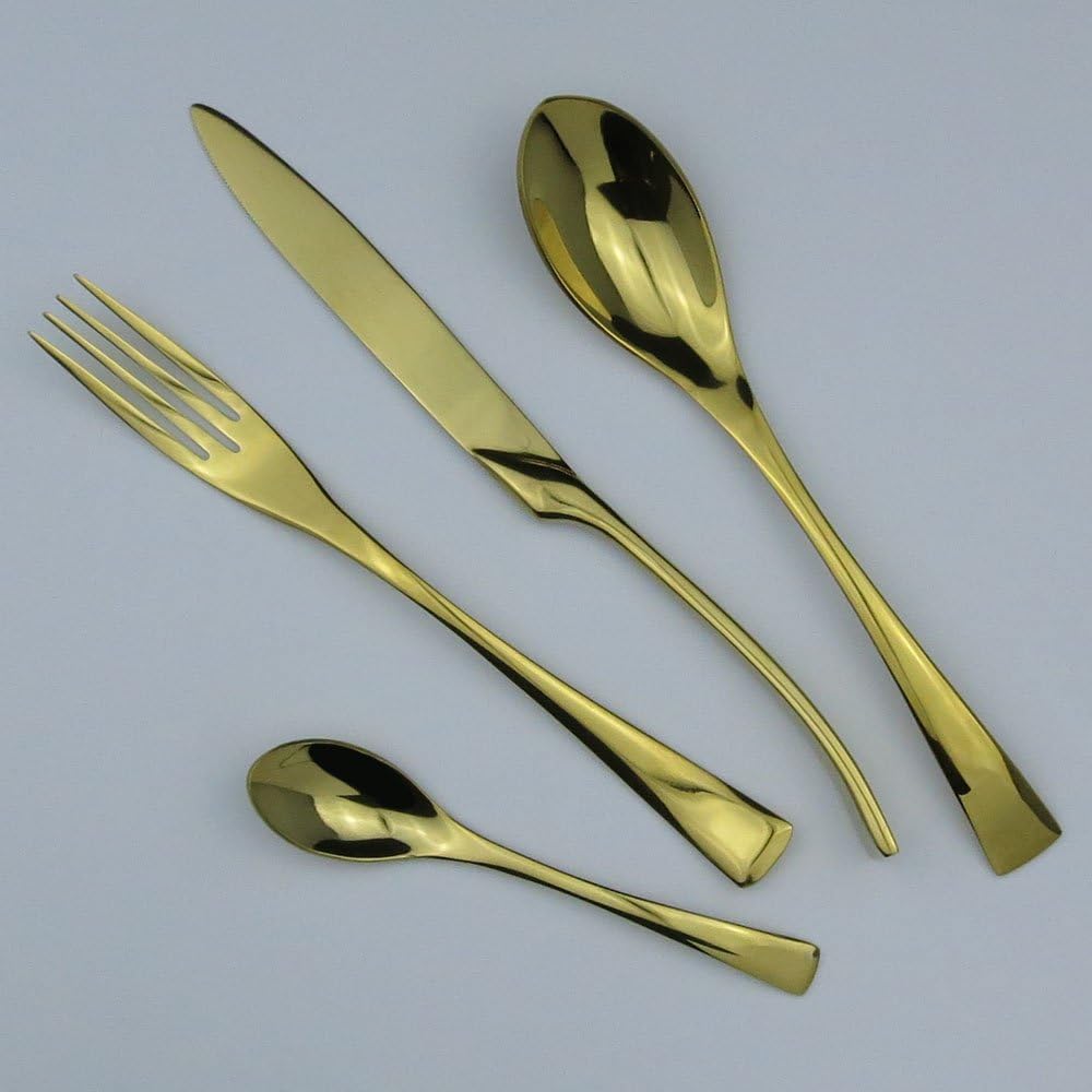 Luxury 4-Piece 18/10 Stainless Steel Flatware Set, Mirror Polishing Gold