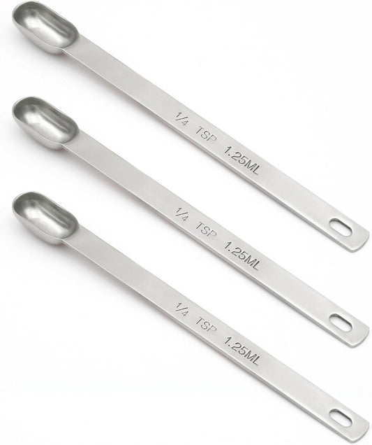3PCS 1/4tsp (1.25ml) Single Measuring Spoon, Stainless Steel Long Handle Individual Teaspoons Only