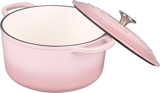 Enameled Cast Iron Dutch Oven Pot with Lid, for Sourdough Bread Baking, Round Dutch Ovens, 6 Quart, Pink