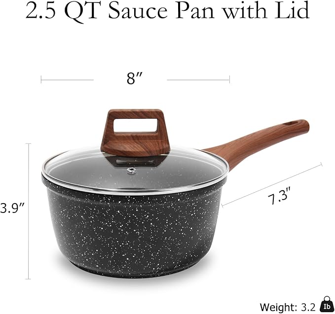 ESLITE LIFE Nonstick Sauce Pan with Lid, 2.5 QT Small Soup Pot Compatible with All Stovetops (Gas, Electric & Induction), PFOA Free, Black