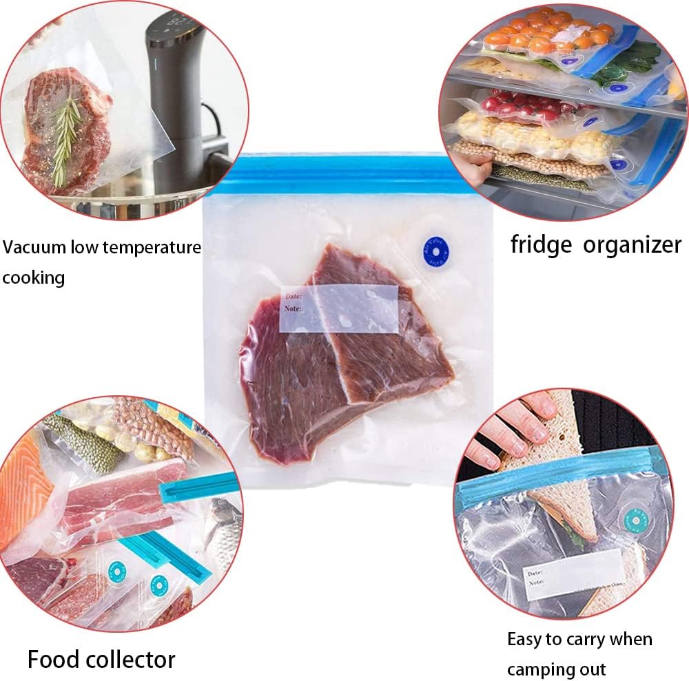 Sous Vide Bags 15pack Large Size 10.2x13.4in/ 26x34cm Food Vacuum Storage Bags, Reusable Vacuum Zipper for Sous Vide Cooking, 4 Sealing Clips for Food Storage and Sous Vide Cooking.