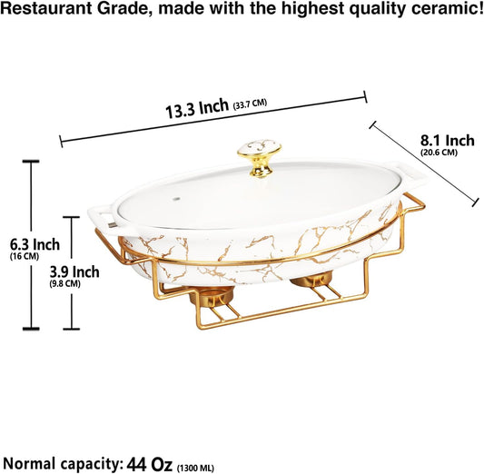 11" x 7" Ceramic Casserole Baking Dish With Glass Cover and with Golden Rack, Lasagna Pan Deep for Oven, 1.3 Quarts Baking Pan with Handles, Oven Safe & Durable Bakeware for Home Decor