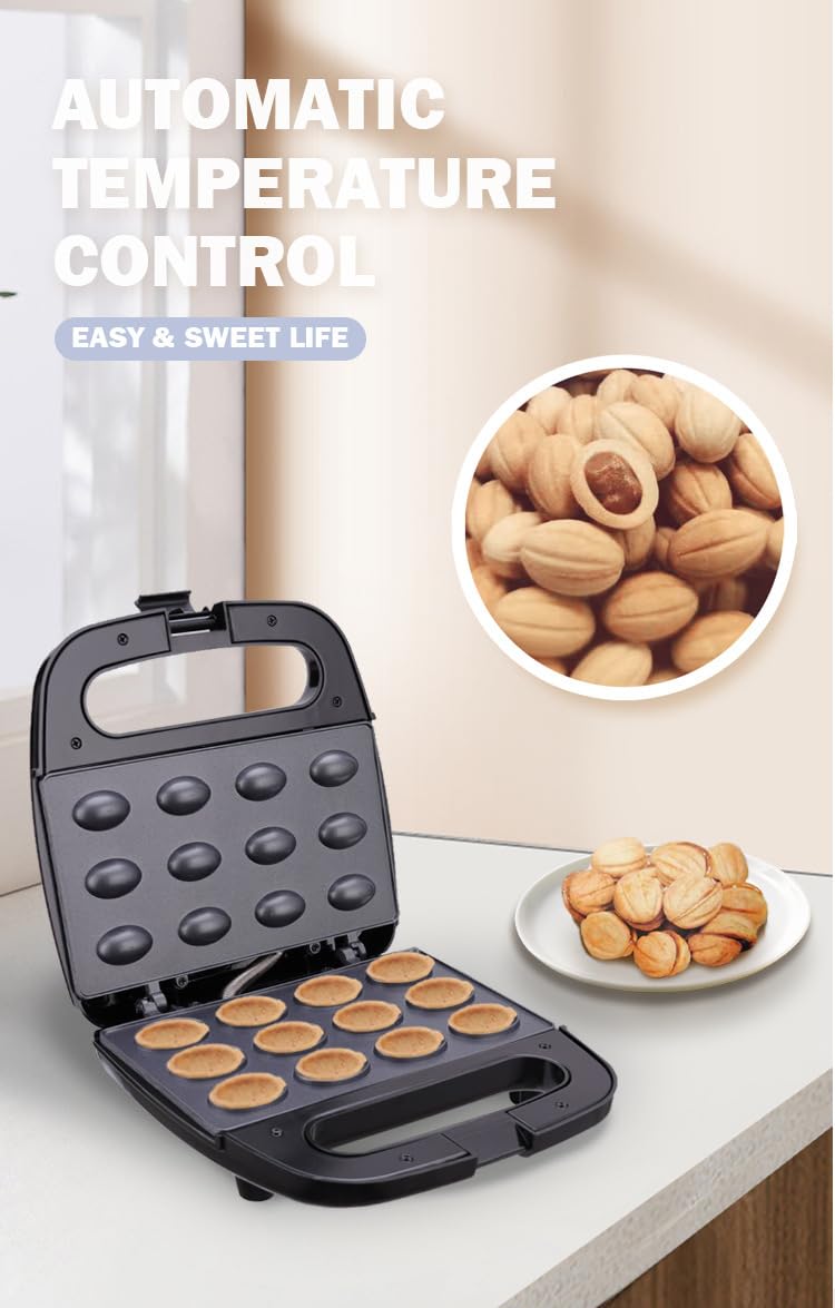 12 Walnut Cookie Maker, Non Stick Double Sided Walnut Cookie, Electric Maker Mold Maker Mini Nut Waffle Bread Machine Sandwich Iron,Toaster Baking