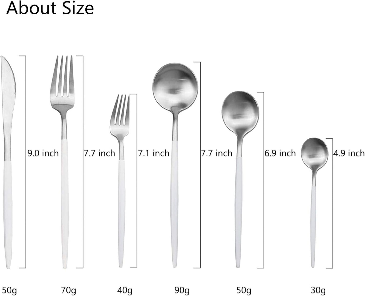 JASHII 18/10 White Handle Flatware Silver Silverware Set 304 Stainless Steel Flatware Cutlery Set| 24-Piece Adaline Royal Modern Satin Finish| BEST Birthday Wedding Gift (White Handle Matte Silver)