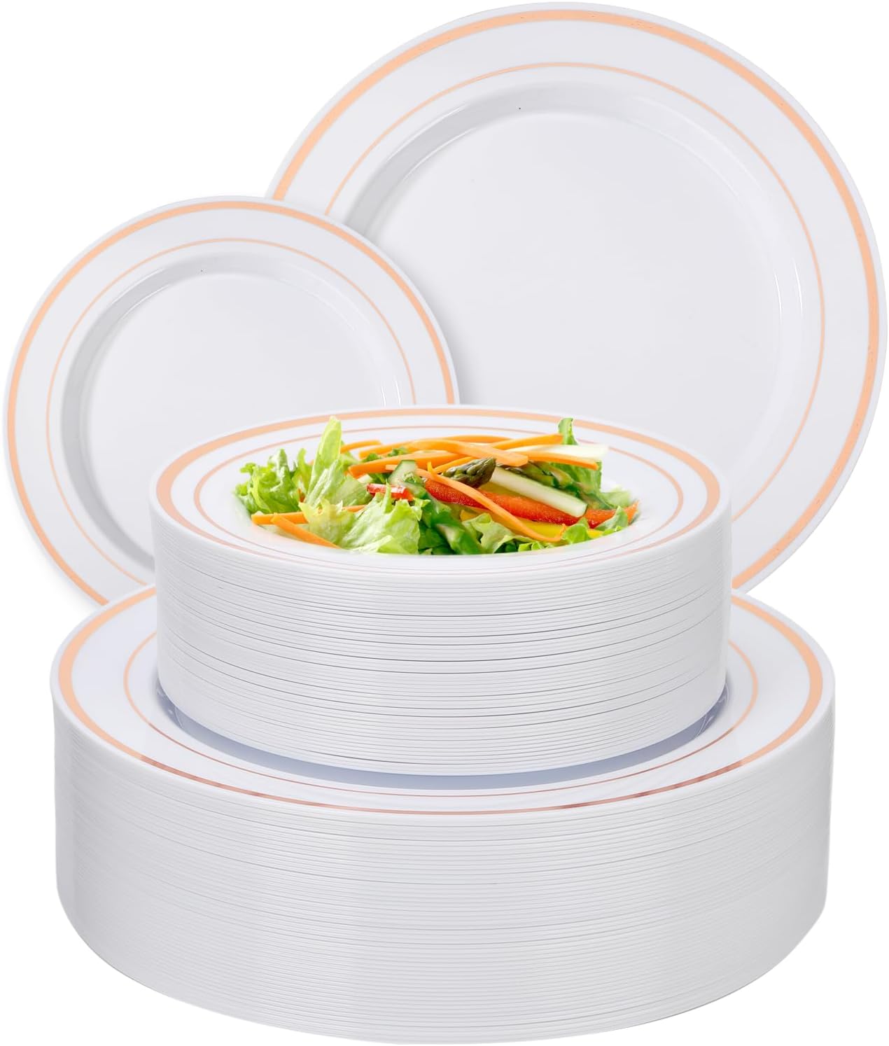 100PCS Rose Gold Plastic Plates Disposable Heavy Duty Include 50PCS 10.25inch Dinner and 50PCS 7.5inch Dessert Plastic Plates for Party Wedding Anniversary New Year