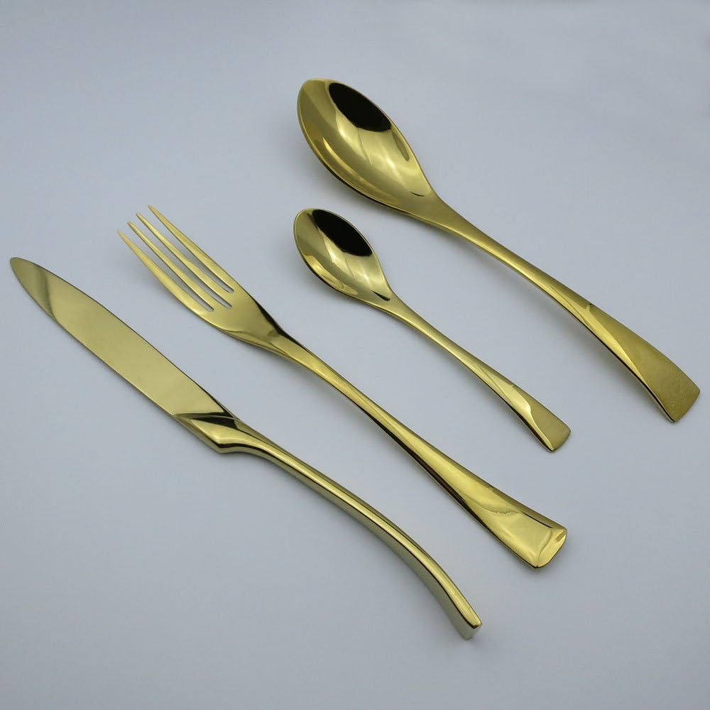 Luxury 4-Piece 18/10 Stainless Steel Flatware Set, Mirror Polishing Gold