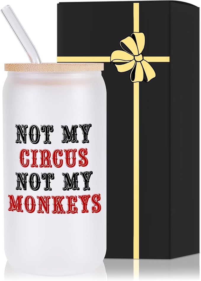 Monogrammed Glass Drinking Cup With Lid Straw Women White Elephant Gag Female Office Cowoker Funny Useful Unique Who Have Everything Gifts Adult Christmas Hilarious Cool Co Worker Colleague