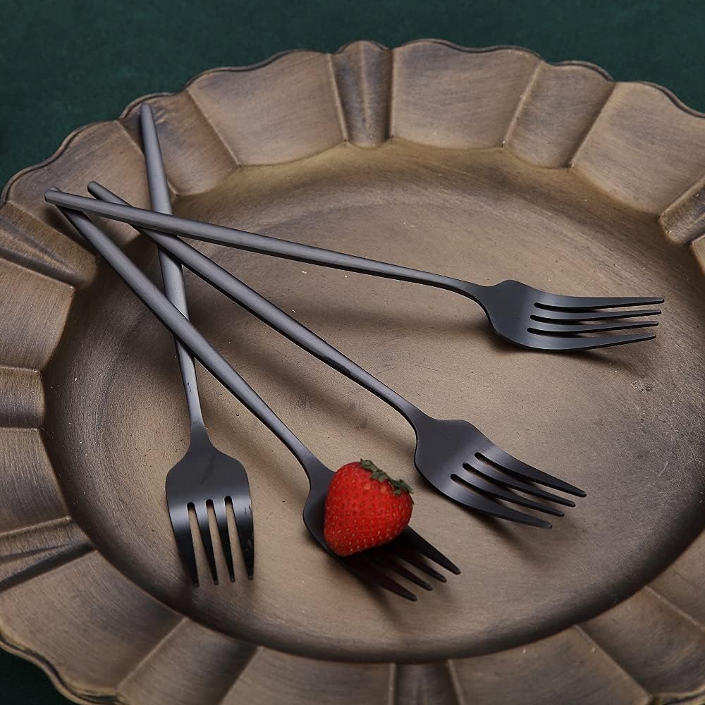 Matt Black 6 Piece Dinner Forks, 8.4'' Stainless Steel Silverware Set, Dessert, Salad, Table Forks for Home, Kitchen or Restaurant, Dishwasher Safe