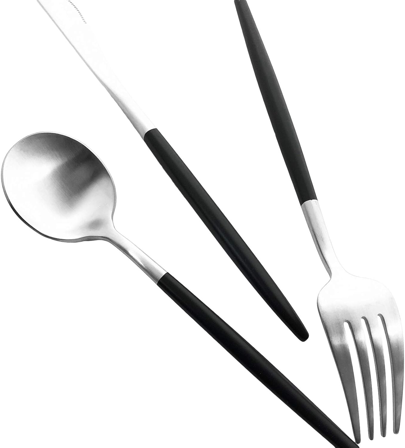 Matte Silverware Set, 20-Piece 18/10 Stainless Steel Satin Finish Flatware Set Service for 4, Kitchen Utensil Set, Tableware Cutlery Set for Home Restaurant (Black Handle Silver, 20-Piece)