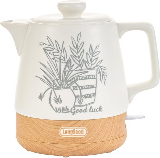 Ceramic Electric Kettle Pot 1 Liter, Teapot Rapid Boil For Coffee & Tea, Hot Water Boiler, Automatic Shut-Off, BPA-Free, Boil-Dry Protection, 1000W