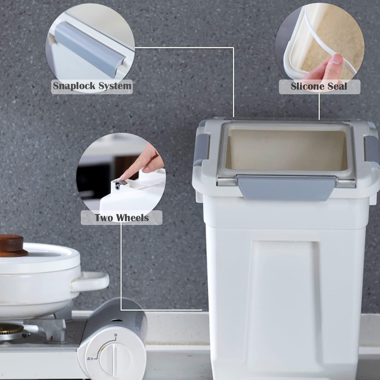 HANAMYA 15 Liter / 30 lbs Rice Storage Container with Measuring Cup, BPA free, For Rice | Grain | Pet Food | Flour, 1 count, White