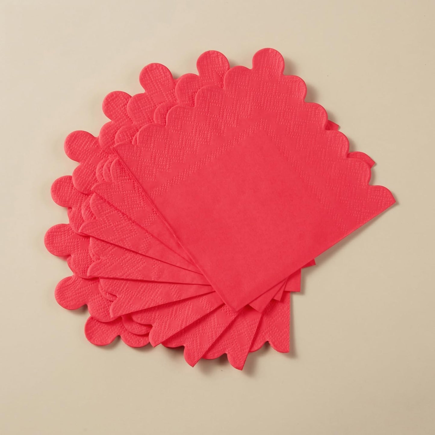 100 Pack Cocktail Napkin 2-Ply Scalloped Edged Dessert Napkins Folded 5 x 5 Inches Disposable Napkins for Dinner Wedding Birthday Party Bridal Anniversary Reception Event (Red)