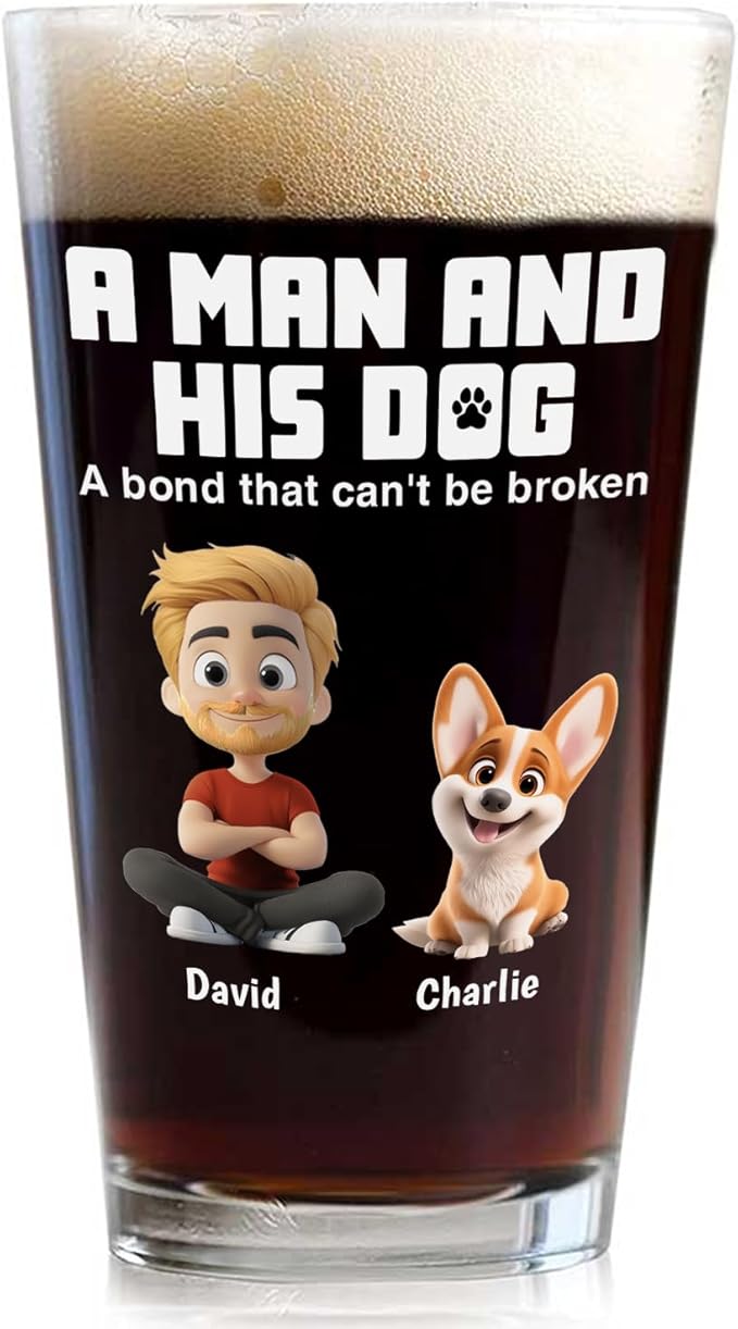 Wrappiness Best Mom Dad Logo Personalized Custom Beer Glass - 16oz Glassware for Beer Soda Cocktails - Gift for Dog Lovers, Father's Day, Birthday Gift for Parents (B03, 1 Dog)