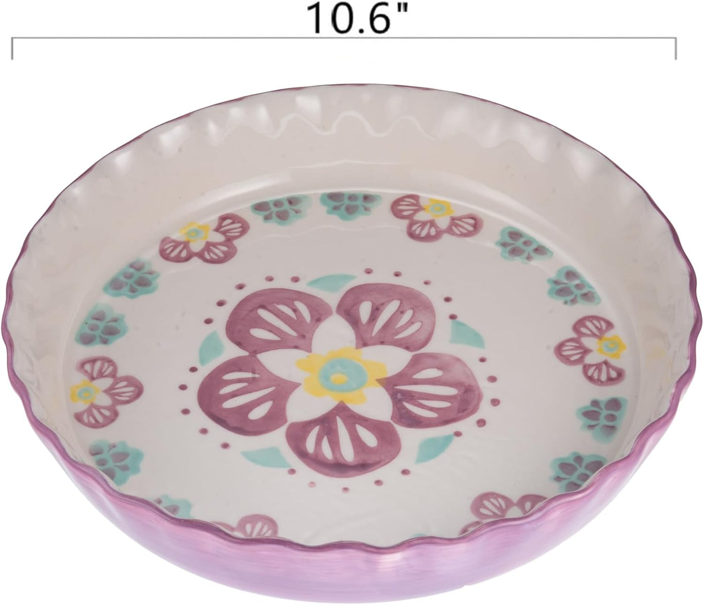 Ceramic Pie Pan Pie Dish for Oven 10 Inch Pie Plate Round Bakeware (Flower)