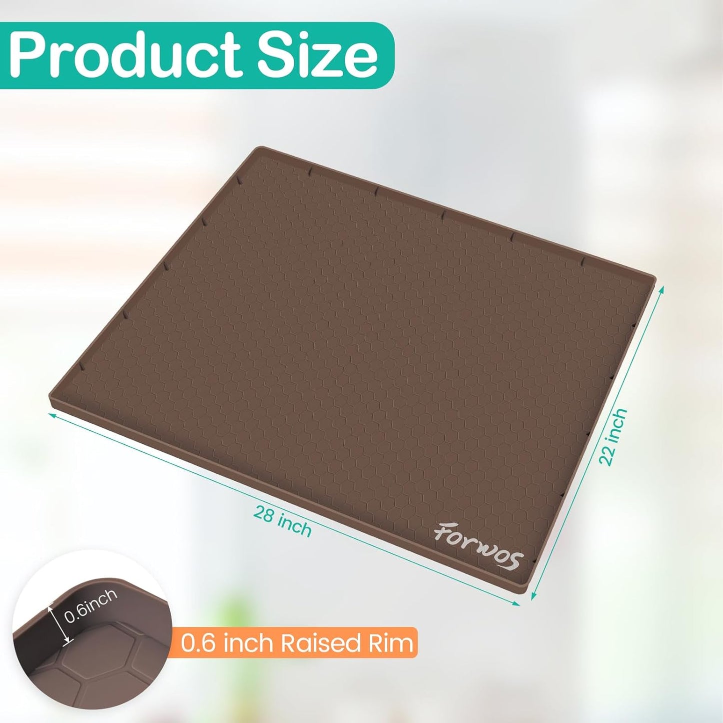 Waterproof Under Sink Mat 28" x 22", Silicone Cabinet Liner, Rubber Protector for Kitchen and Bathroom, Keeps Cabinets Clean, Dry, and Organized (Brown)