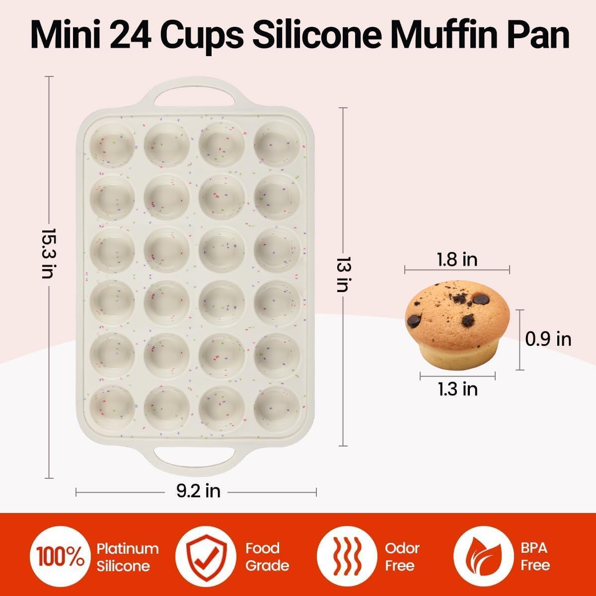 CAKETIME Mini Muffin Pan, Metal Reinforced Frame Mini Cupcake Pans 24 Cups Nonstick Muffin Silicone Molds with Handle for Baking Muffins, Cupcakes, Egg Bites 2 Pack