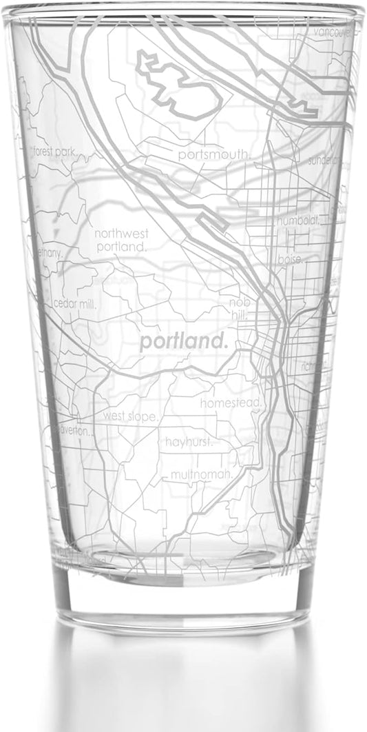 Well Told Engraved Portland Oregon Map Pint Glass, Etched Beer Gift (16 oz, Clear) City Map Pint, Custom City Glassware, Gifts For Beer Lovers