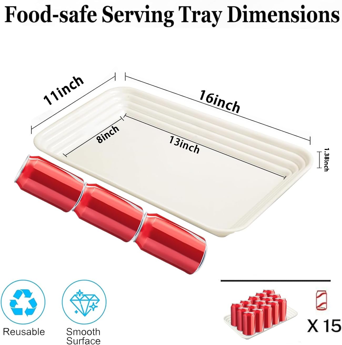 SUT 6-Pack Ivory Serving Trays for Entertaining-16 x 11" Serving Platters for Snacks, Fruit, Cookies, Dessert, Reusable Plastic Trays for Serving Food and Party Organization in Kitchen & for Parties