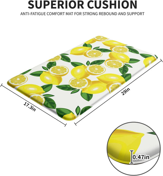 Lemon Kitchen Mats for Floor Anti Fatigue Mats for Kitchen Floor Cushioned Non Skid Washable Memory Foam Kitchen Rug and Mats for Bedroom Office Sink Laundry