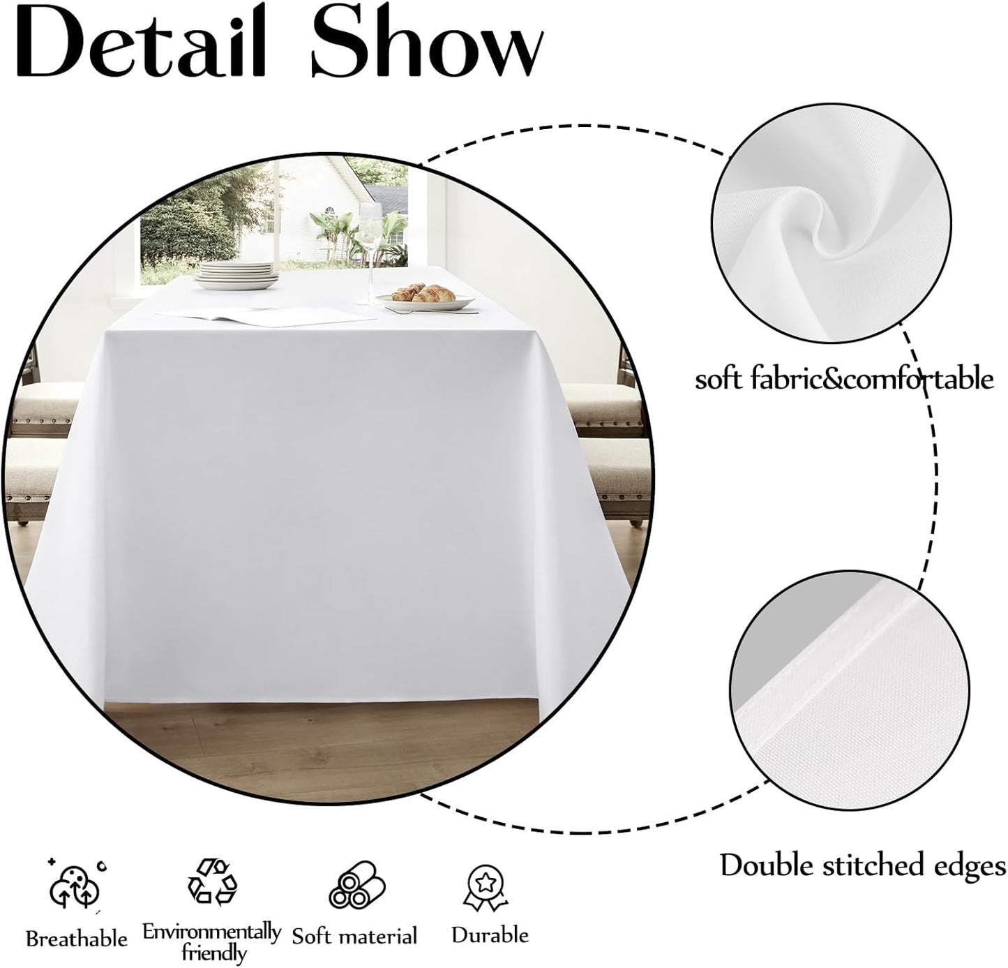 Rectangle Tablecloths 90x156 Inch 1 Pack White Tablecloth Washable Decorative Linen Polyester Table Cloths for Dining Table Banquets Buffet Parties and Wedding