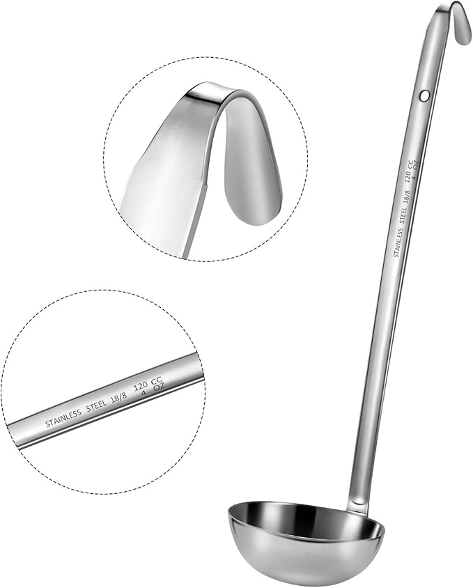 meekoo 3 Pieces Stainless Steel Ladle Soup Handle Ladle with Pouring Rim for Kitchen Cooking Soup Sauce(4 oz)