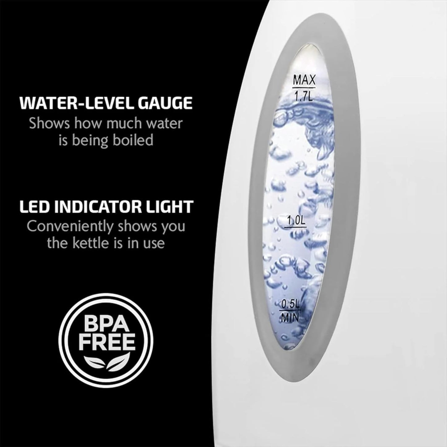 OVENTE Electric Kettle, 1.7L Fast Boiling Water Heater for Coffee or Tea, BPA Free with Water Level Gauge, Auto Shut-Off, Boil-Dry Protection, Indicator Light and Removable Filter, White KP72W