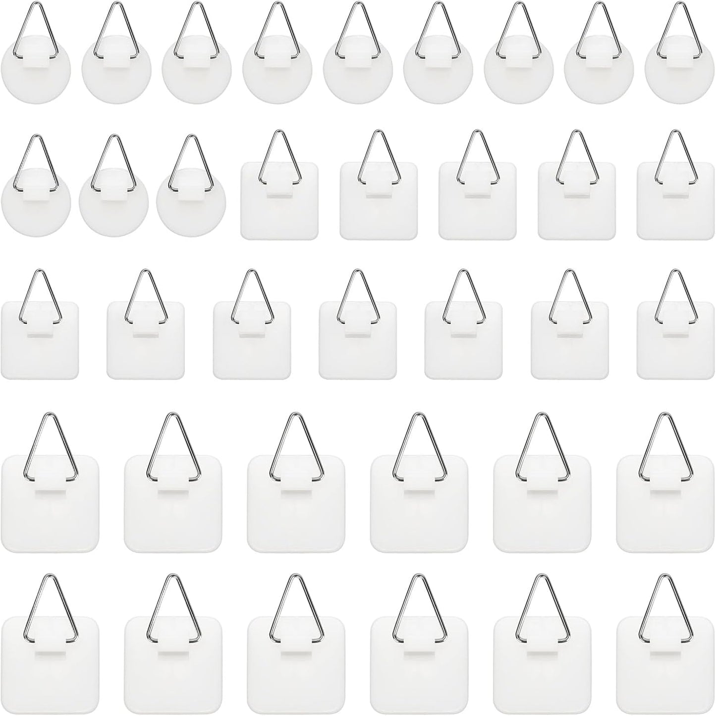 36 Pcs Invisible Plate Hangers for The Wall, 3 Size Plate Hanger Adhesive, 2 Square Sizes (0.96 & 1.25 Inch) & 1 Round (0.84 Inch) for Hanging Pictures for Display, Art, Pictures, Decorative (White)