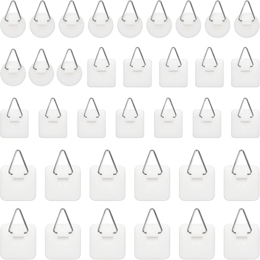 36 Pcs Invisible Plate Hangers for The Wall, 3 Size Plate Hanger Adhesive, 2 Square Sizes (0.96 & 1.25 Inch) & 1 Round (0.84 Inch) for Hanging Pictures for Display, Art, Pictures, Decorative (White)
