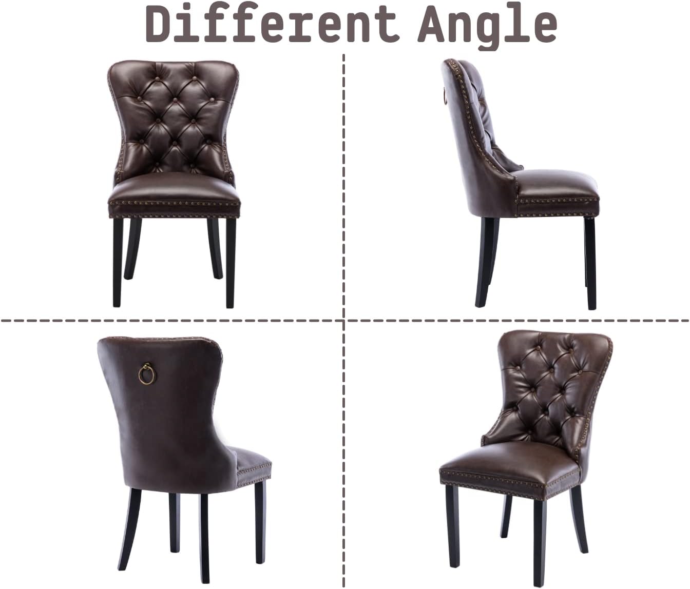 PU Leather Dining Chairs Set of 6 Mid Century Modern Tufted Chairs Armless Rubber Wood Vintage Chairs Upholstered Nailhead Side Chair for Kitchen/Cafe Decor Furniture, Coffee with Pull Ring