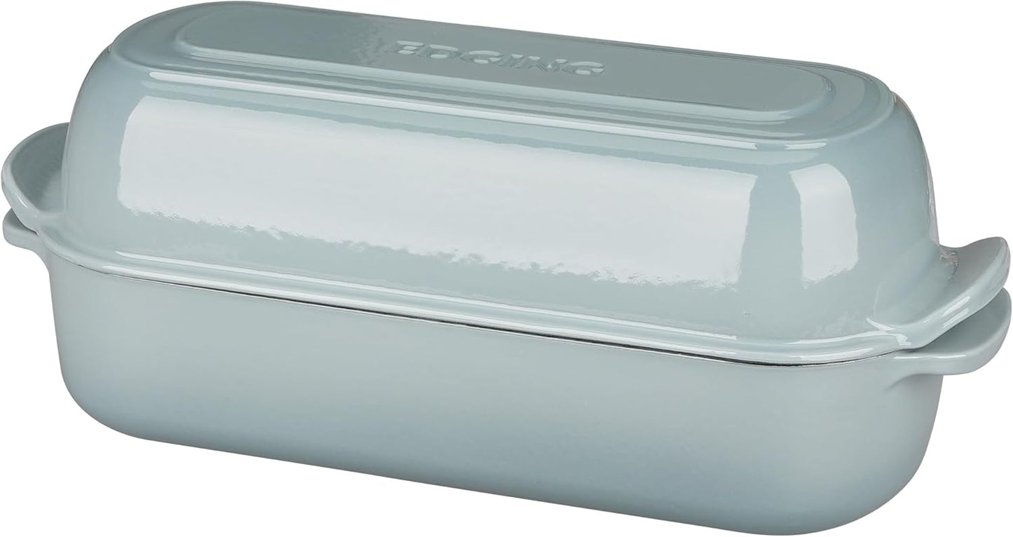 Enameled Cast Iron Loaf Pan with Lid, Dutch Oven Bread pan for Homemade Sourdough Bread Baking, 12.5x5.5 inch, 5qt, Seasalt