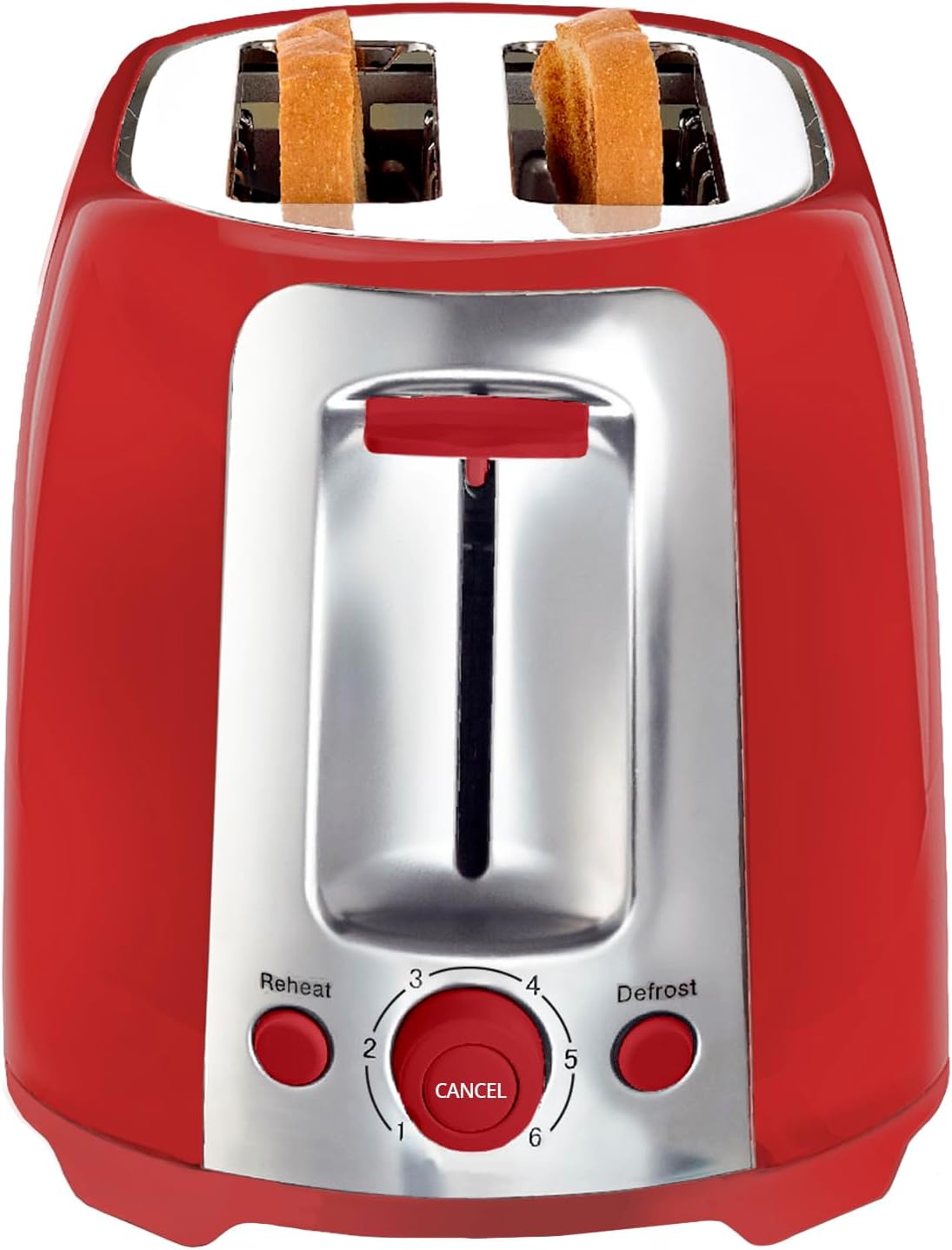 Aiwa Toaster, 2 Slice Wide Slot, Reheat and Defrost Function, 6 Browning Settings, Drop Down Crumb Tray, Red