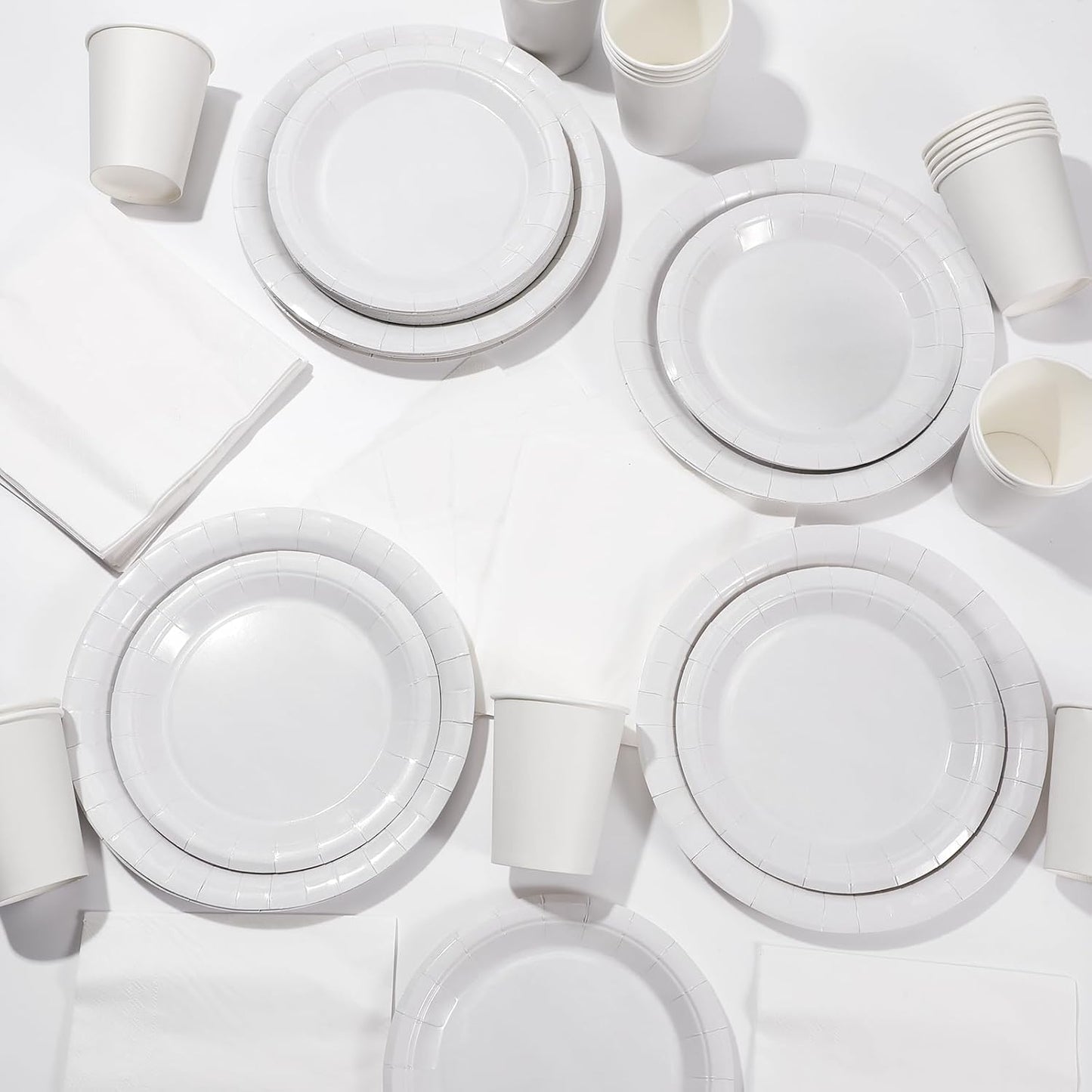 Tioncy 200 Pcs Disposable Paper Plates Cups and Napkins Party Supplies Serve 50 Guests Disposable Paper Dinnerware Set for Halloween Birthday Wedding Baby Shower Family Picnic(Sand White)