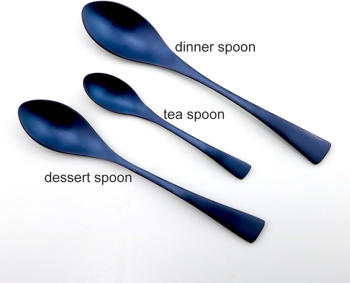 JASHII Luxury 20 Pieces 18/10 Stainless Steel Silversmiths Flatware Blue Matte Replace Titanium Black Silverware Set DISHWASHER SAFE Utensils,Dinner Knife Fork Salad Fork w/DINNER COFFEE Spoon