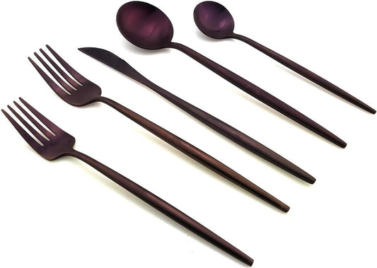 20-Pieces Luxury Purple 18/10 Stainless Steel Flatware Set, Matte Finish, Service for 4