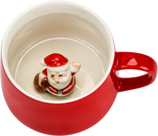 Surprise 3D Coffee Mug Santa Claus Inside,12 oz Cute Handmade Ceramics Cup,Christmas Birthday Surprise for Friends Family or Kids (Santa Claus)