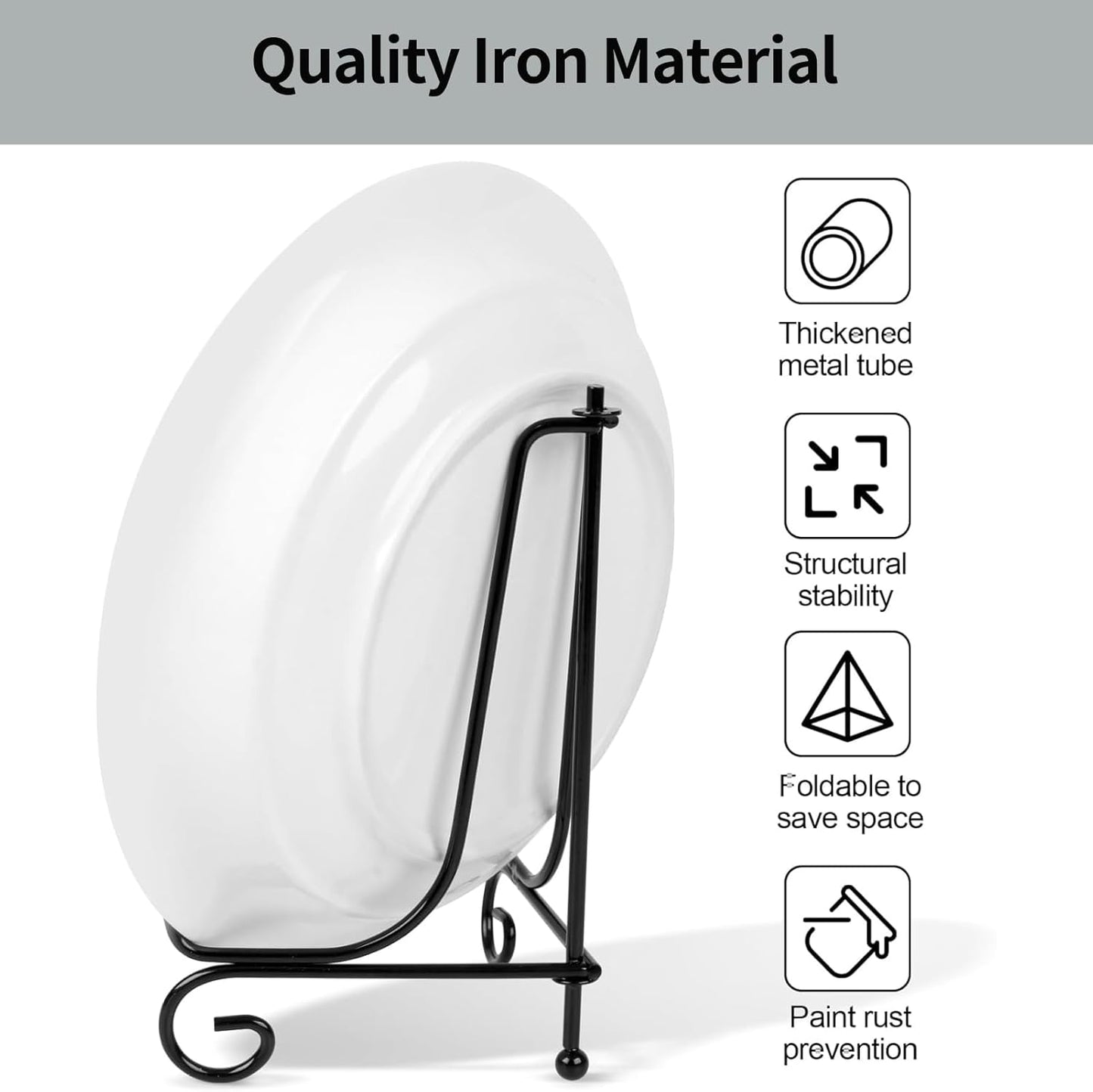 Yosoo Health Gear 1 pcs 4" - 12" Black Plate Stands for Display for Bowls, Plate Holder Display Stand, Easel to Hold Pictures for Plates, Photo Frames, Books, Card(10 inch)