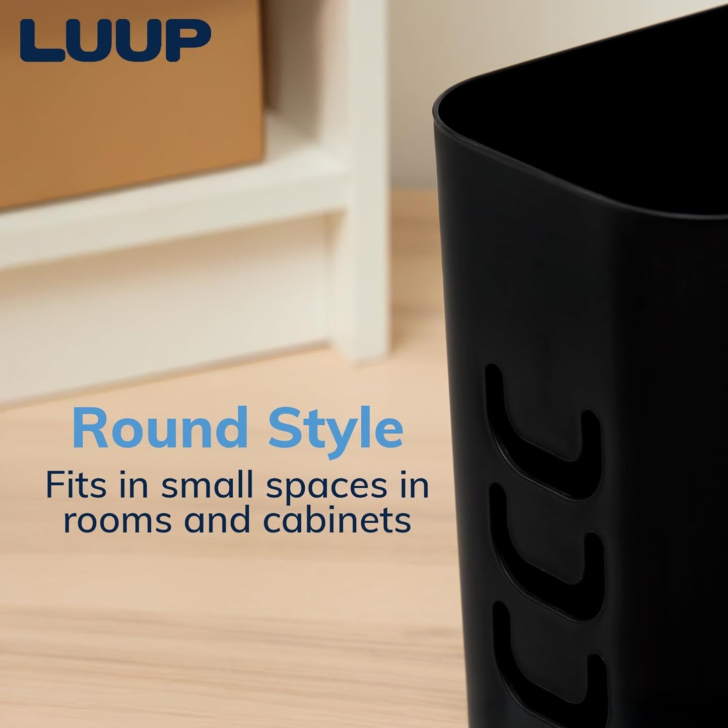 STORi Luup Bathroom Wastebasket 2pk, Secure Grocery Bags, Plastic Garbage Container for Vanity, Laundry Room, Kitchen, Office, 2.5 Gallon, Black, Made in USA