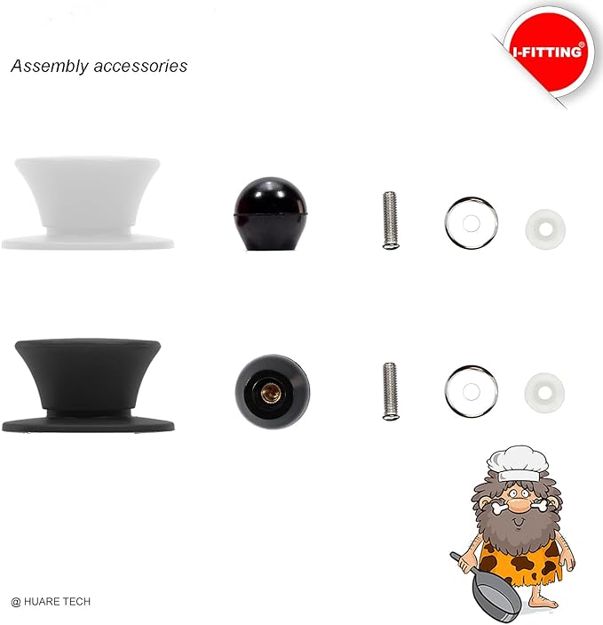 Universal Pot Pan Lids Replacement Knob, Silicone Heat Resistant Pan Cover Holding Handles, BPA Free, Dishwasher Safe, Fits Skillets and Kitchen Cookware Covers 2Pack Black & White