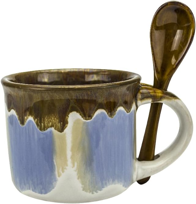 Glazed Ceramic Espresso Mugs Set of 4, Novelty 5 oz Coffee Cups with Spoons, Microwave and Dishwasher Safe