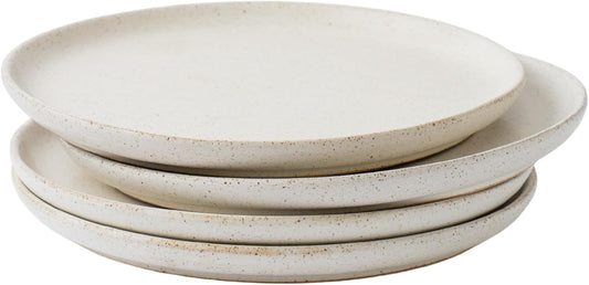 Stoneware Plate Set of 4-8.5" Ceramic Flat Plates for Salad, Appetizer, Dessert, Lunch & Dinner - Microwave, Oven & Dishwasher Safe, Scratch Resistant - Minimalist Design - Oatmeal Cream