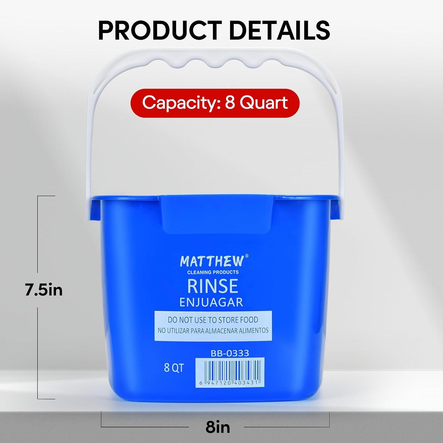 Matthew Red&Green&Blue Detergent and Sanitizing Cleaning Bucket 8 Quart Cleaning Pail,Set of 3 Square Containers,Built-In Spout w/Handle,Wash Rinse Sanitize Handwash Bucket,Incl.3Pcs Microfiber Cloths